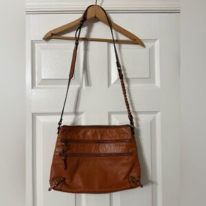 Elliott Lucca Women’s Leather Crossbody w/ Crosshatch Detail Bag Zipper Pockets